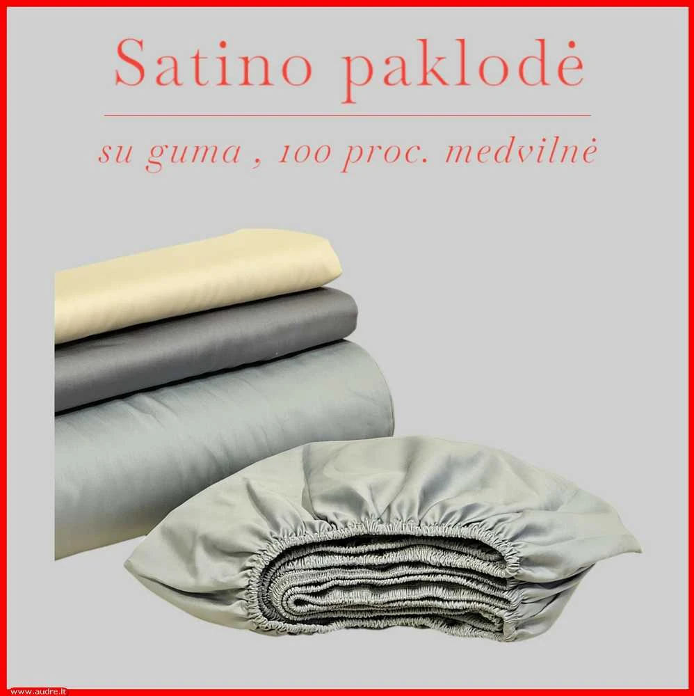 Satino paklodė su guma 100/140/160/180x200+30cm. - 100x200+30cm.
