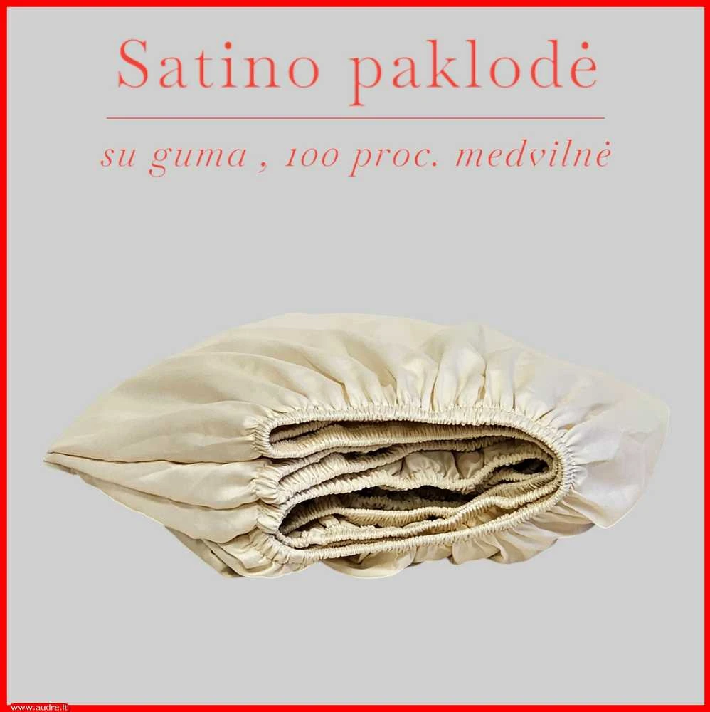 Satino paklodė su guma 100/140/160/180x200+30cm. - 100x200+30cm.