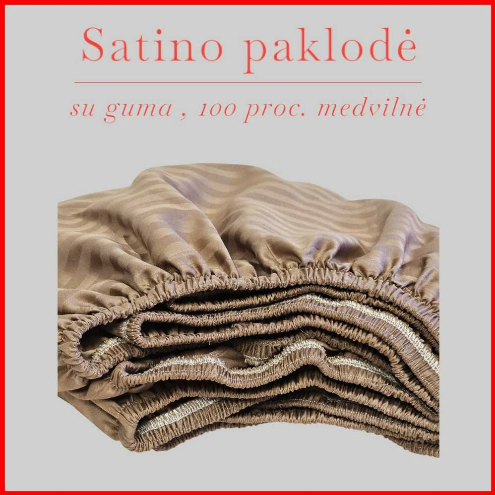 Satino paklodė su guma 100/140/160/180x200+30cm. - 180x200+30cm.
