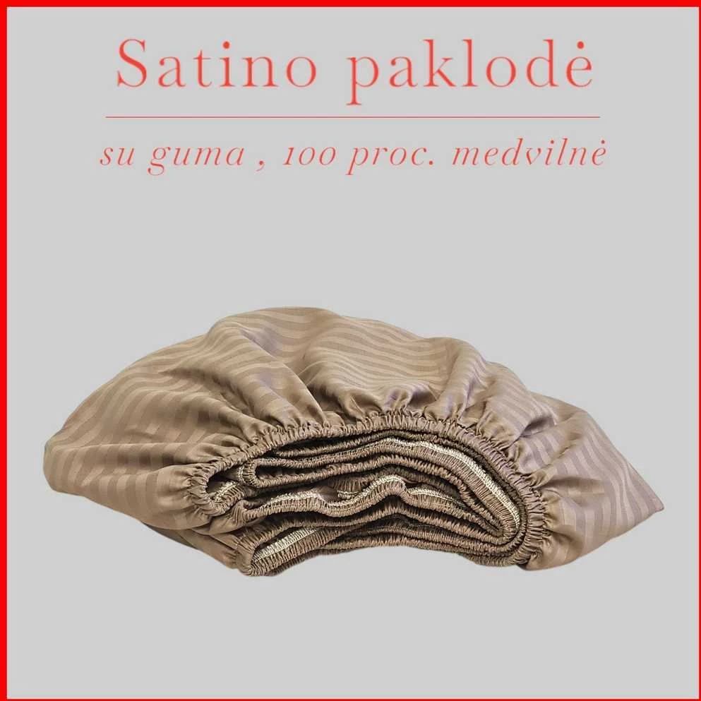 Satino paklodė su guma 100/140/160/180x200+30cm. - 180x200+30cm.