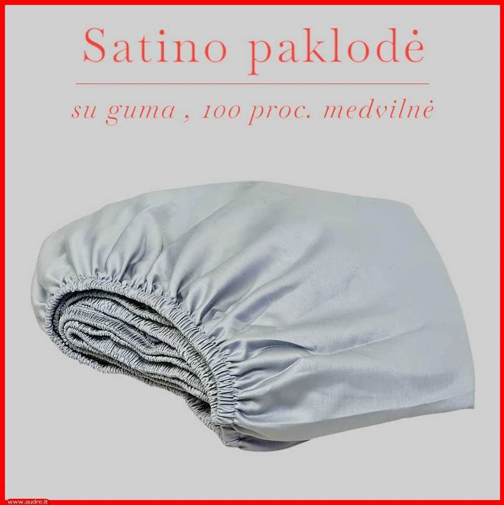 Satino paklodė su guma 100/140/160/180x200+30cm. - 100x200+30cm.