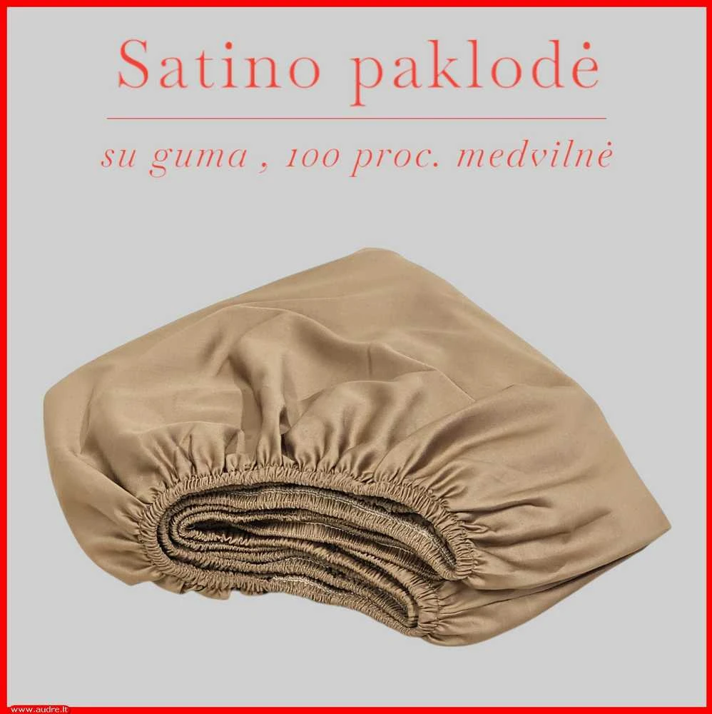 Satino paklodė su guma 100/140/160/180x200+30cm. - 100x200+30cm.