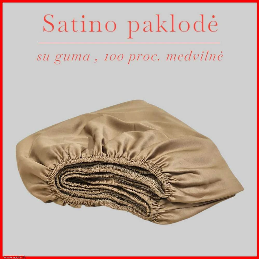 Satino paklodė su guma 100/140/160/180x200+30cm. - 100x200+30cm.