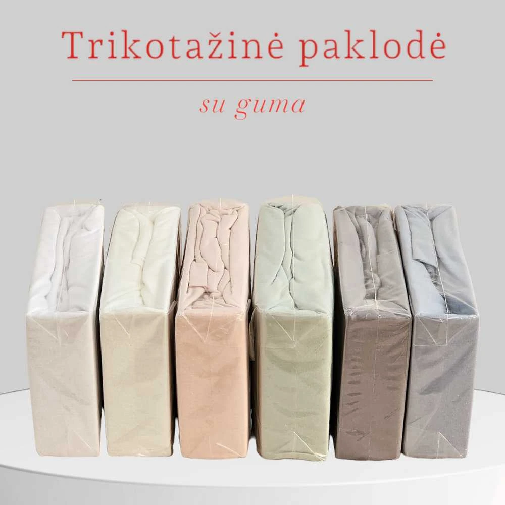 Trikotažinė elastinga medvilnės paklodė su guma 100/140/160/180/200x200+30cm. melsva - šviesiai mėlyna - 100x200+30cm.