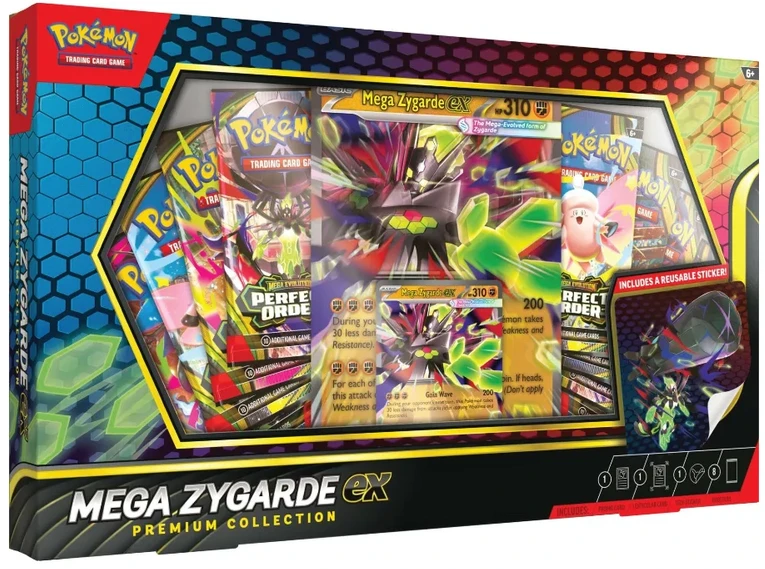 Kolekcionuojamos kortelės - Pokémon TCG Mega Zygarde ex Premium Kolekcija Su 4 Booster Paketais, Kolekcionieriaus Ženklelis, Žalias
