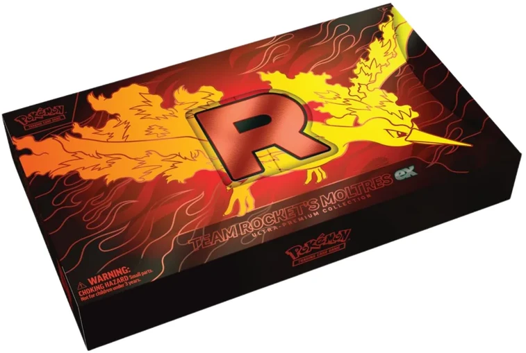 The Pokemon Company Žaislai, žaidimai ir kolekcionavimas - Pokémon TCG Team Rocket's Moltres ex Ultra-Premium Collection (3 foil promo kortelės, žaidimo kilimėlis, dėžutė kortoms, 18 booster pakelių)