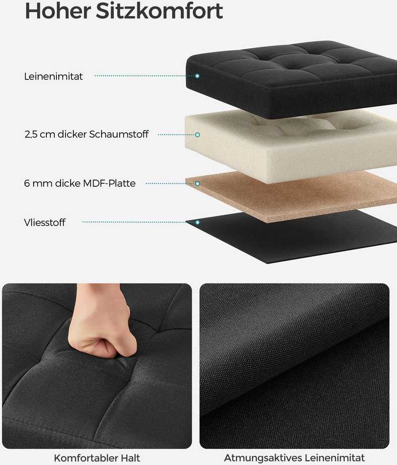 Songmics 30 cm ilgio suoliukas su daiktadėže bazinės juodos spalvos