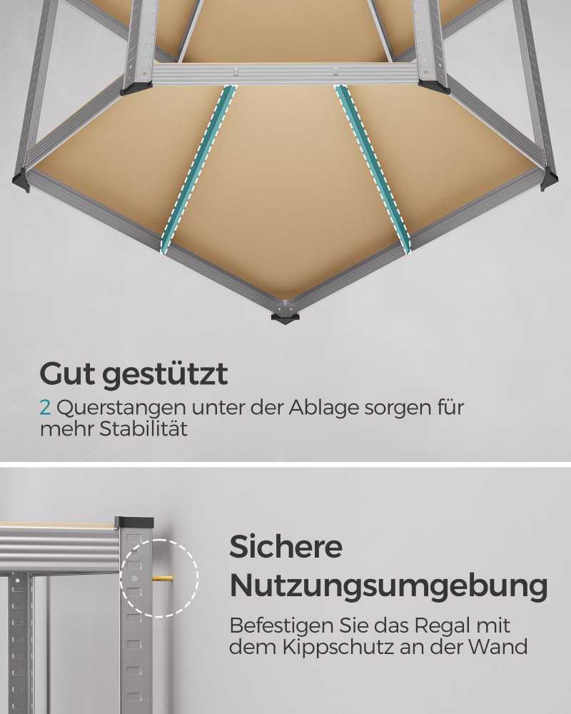 Songmics Kampinių lentynų rinkinys 4 lygių iš metalo sidabro ir natūralios smėlio spalvos