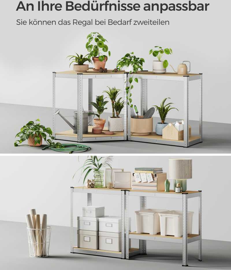 Songmics Kampinių lentynų rinkinys 4 lygių iš metalo sidabro ir natūralios smėlio spalvos