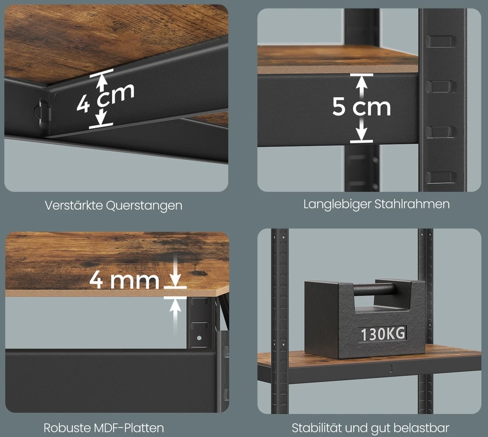 Songmics 5 lygių sandėliavimo stelažas, stacionarus stelažas 60 x 120 x 200 cm, stelažas su reguliuojamais lentynų aukščiais