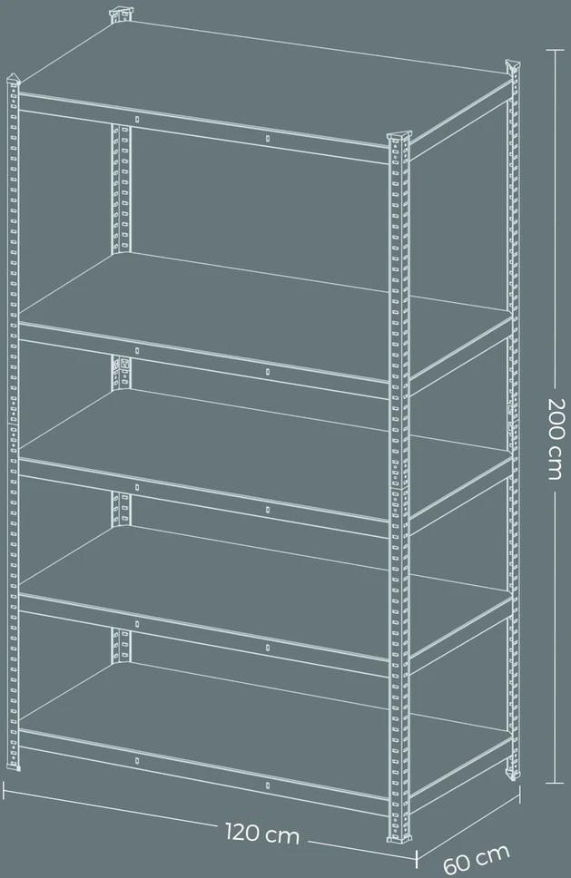 Songmics 5 lygių sandėliavimo stelažas, stacionarus stelažas 60 x 120 x 200 cm, stelažas su reguliuojamais lentynų aukščiais