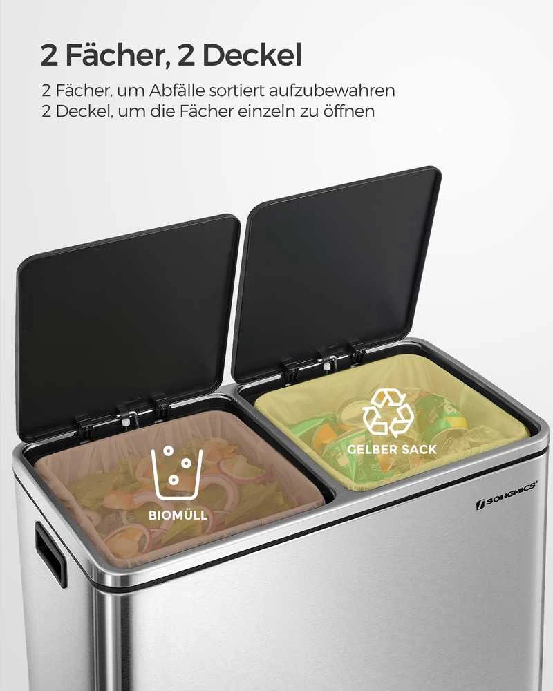 Songmics Atliekų separatorius 60 litrų ( 2 x 30 l)