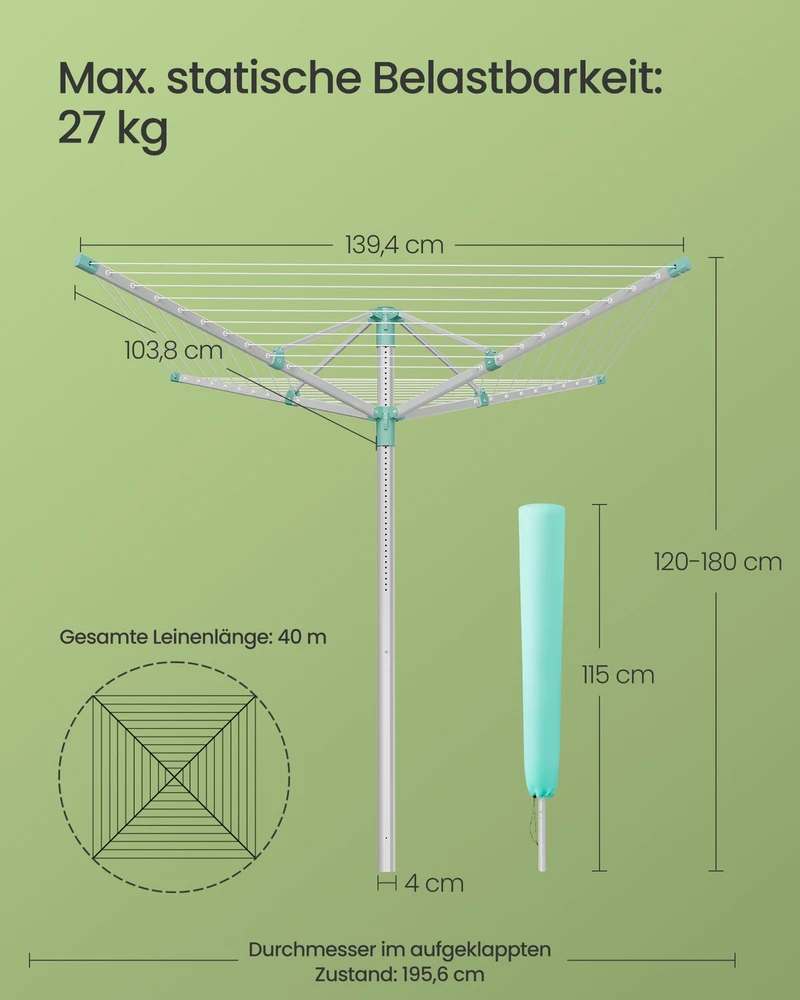 Songmics Skalbinių džiovyklė sidabrinė–žalia