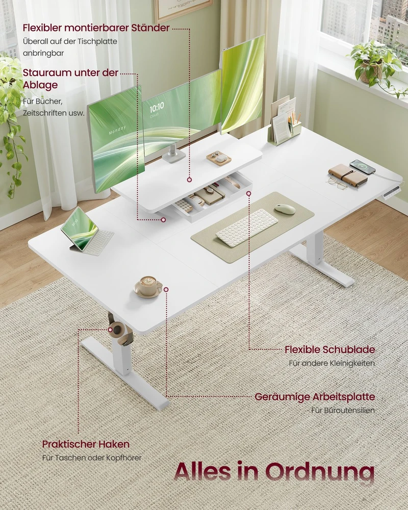 Songmics Reguliuojamo aukščio stalas 140x70x72-120cm