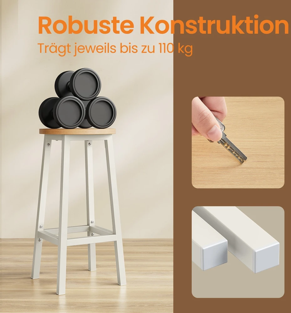 Songmics Barhocker 2er Set ebenholzschwarz-eichenbeige-baltas