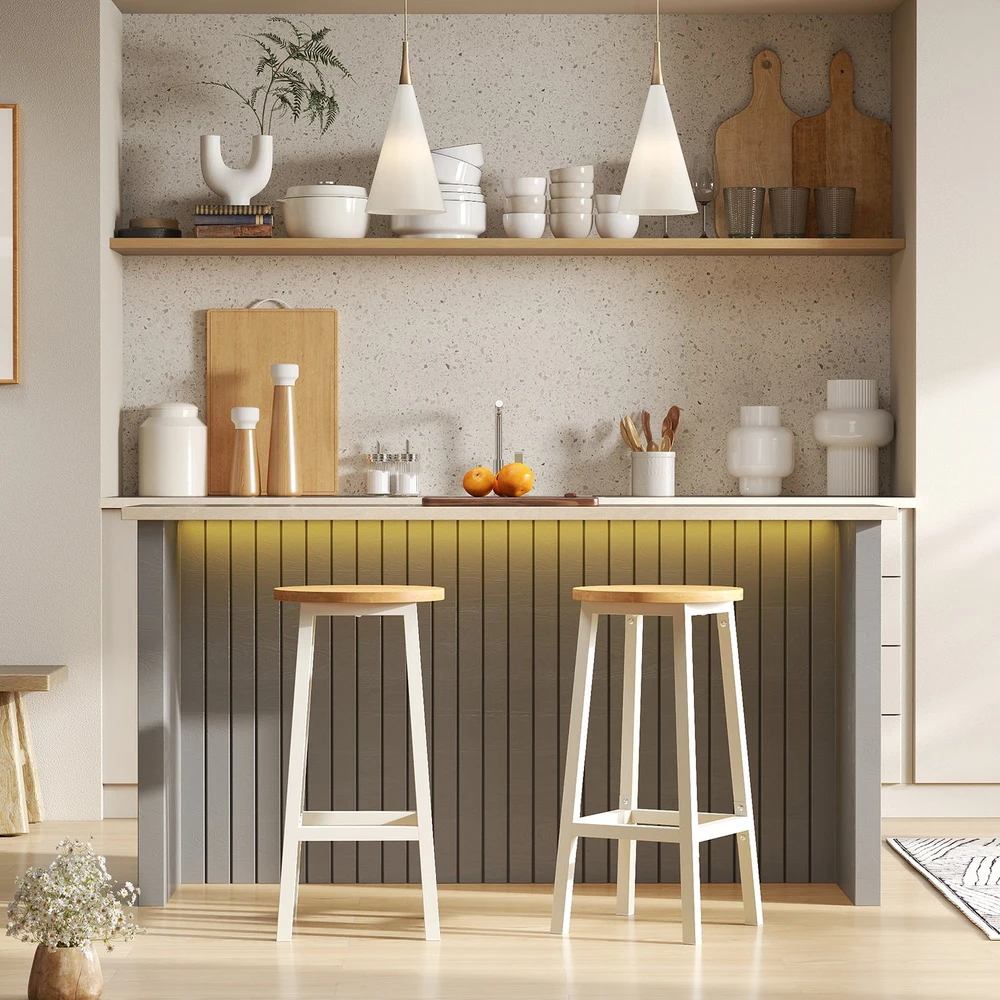 Songmics Barhocker 2er Set ebenholzschwarz-eichenbeige-baltas