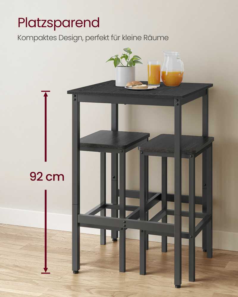 Vasagle Baro stalas su plieniniu rėmu 60 x 60 x 92 cm juodalksnio juodos-juodos spalvos