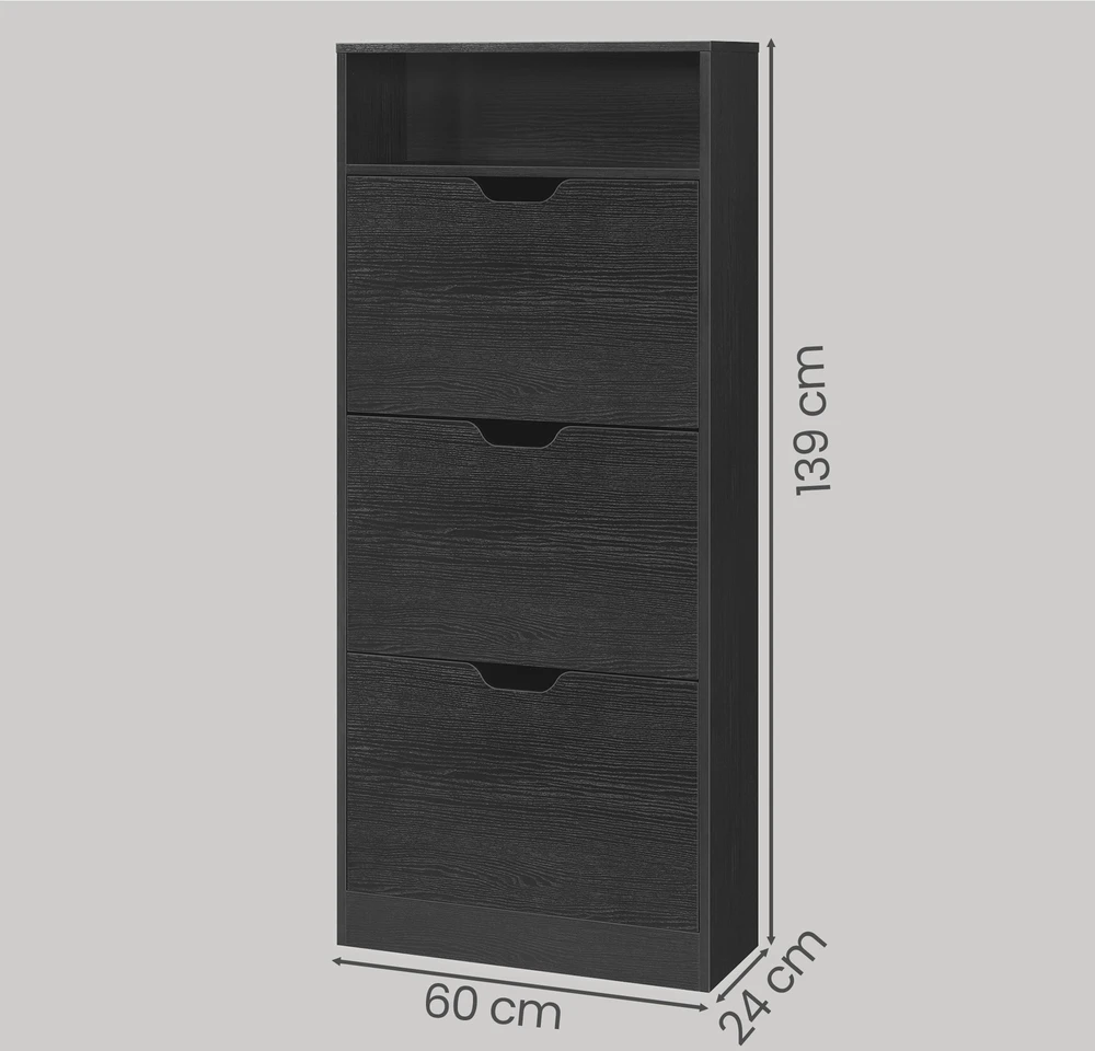 Vasagle Batų spintelė 3 durelės juoda 24 x 60 x 139 cm