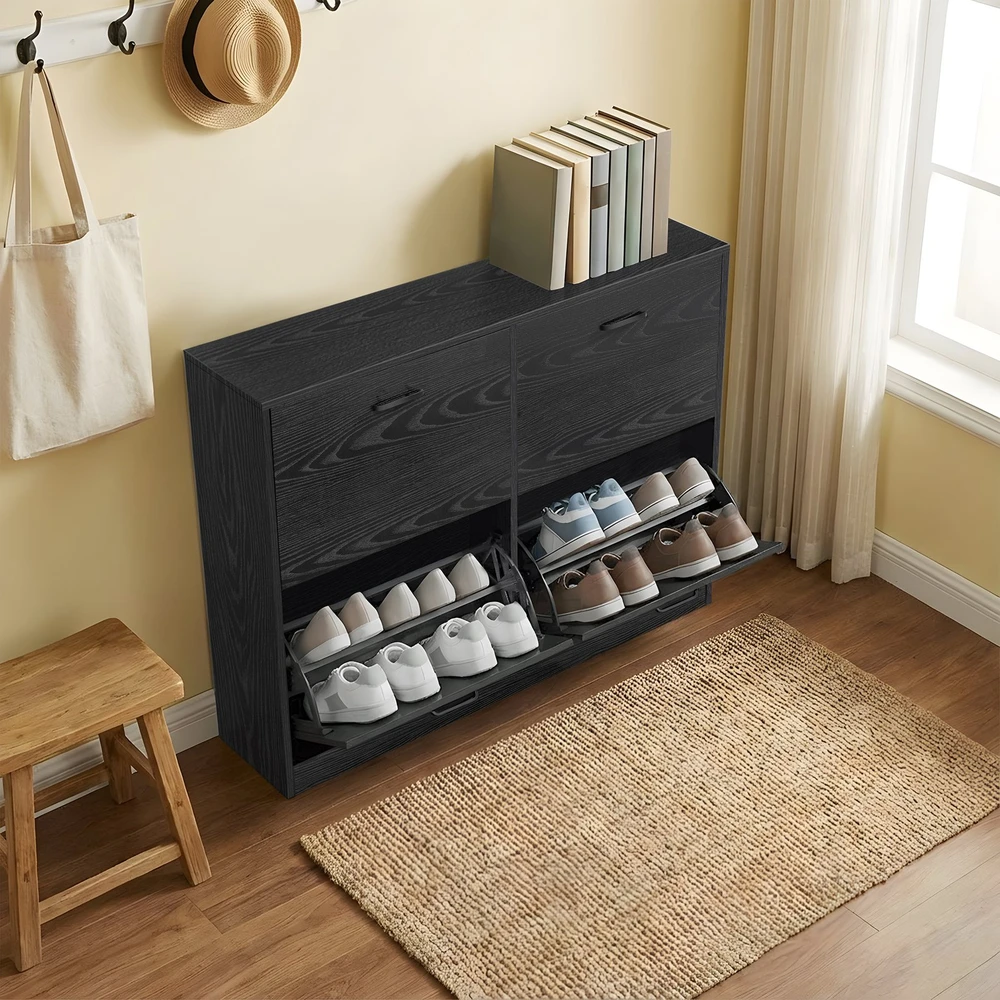 Songmics Batų spintelė su 4 durelėmis 24x105,5x82,7 cm juoda