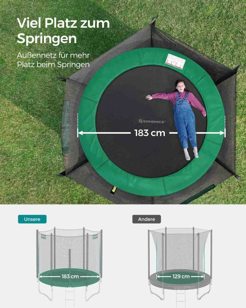 Songmics Trampolin Ø 183 cm mit Netz für Garten dunkelgrün