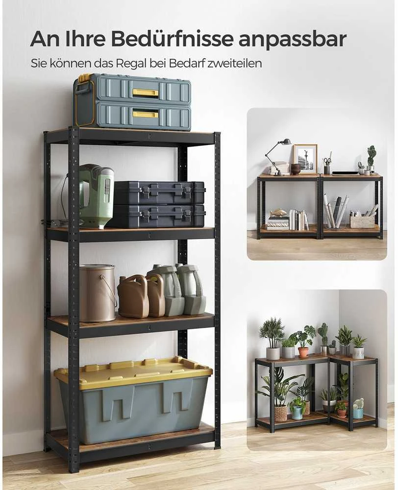 Songmics Reguliuojama stovinti lentyna su 4 lentynomis 40 x 80 x 160 cm vintažinė ruda-juoda