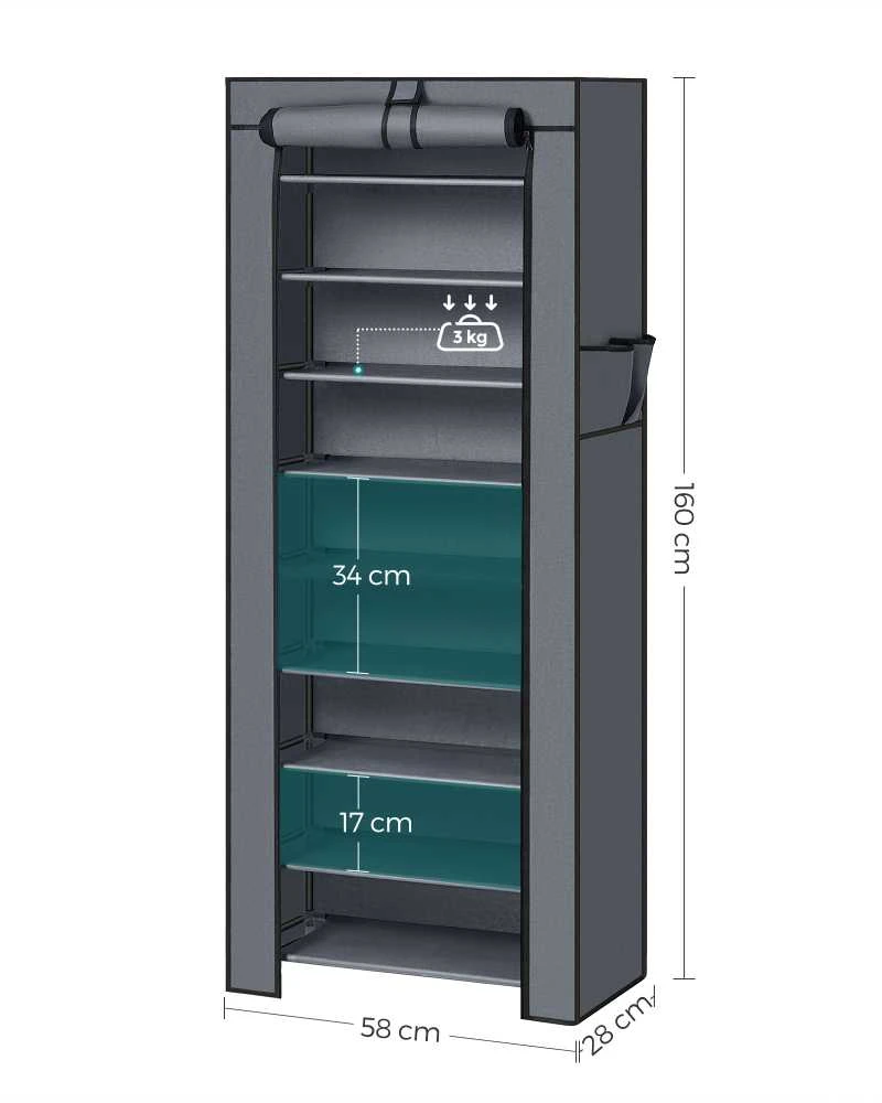 Batų lentyna su užvalkalu 58 cm pilka