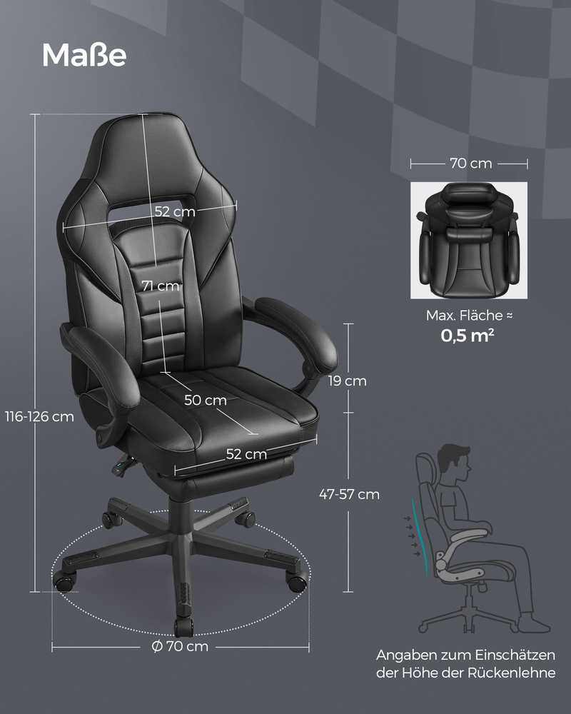 Songmics Biuro kėdė su kojų atrama ir juosmens pagalvėle, keliamoji galia iki 150 kg