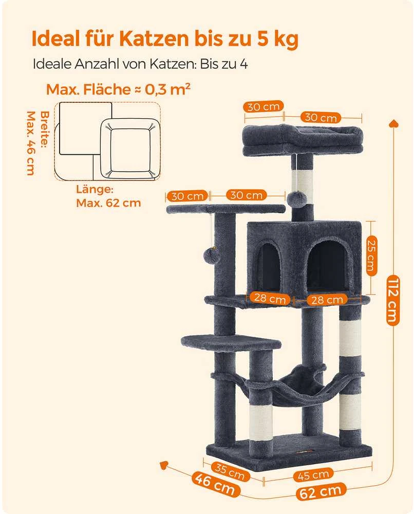 Songmics Feandrea Draskyklė 112 cm su platformomis ir hamaku dūmų pilka