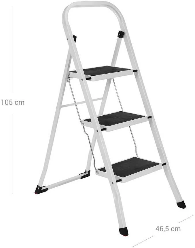 Songmics Namų ūkio kopėčios 3 pakopos Baltos spalvos