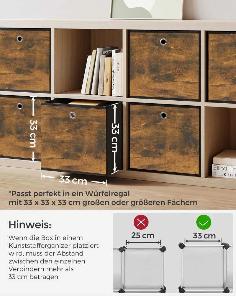 Songmics Saugojimo dėžių rinkinys iš 6 vnt., derliaus rudai juodos spalvos