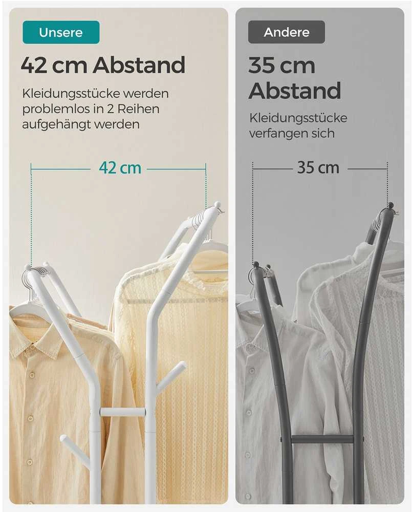 Songmics Drabužių lentyna ant ratukų su 2 drabužių laikikliais balta