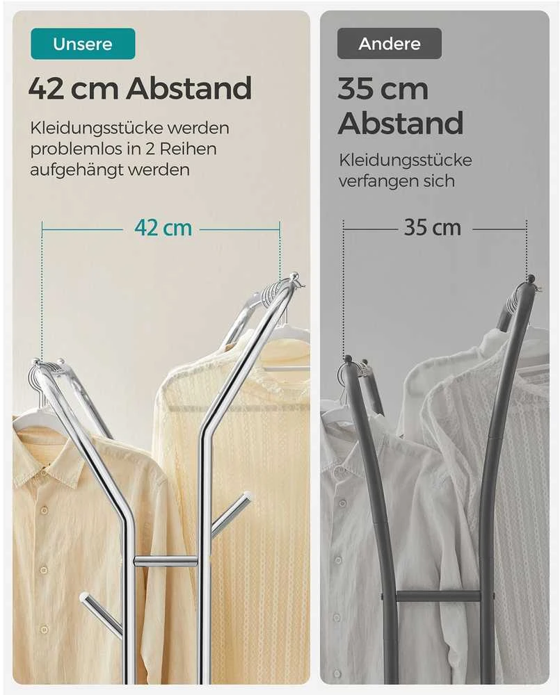 Songmics Drabužių lentyna ant ratukų su 2 drabužių laikikliais sidabrinė