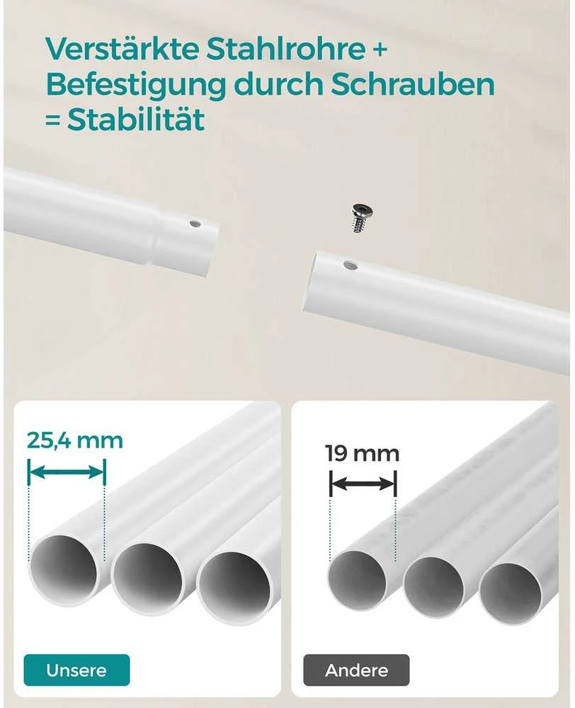 Songmics Drabužių lentyna ant ratukų su 2 drabužių laikikliais balta