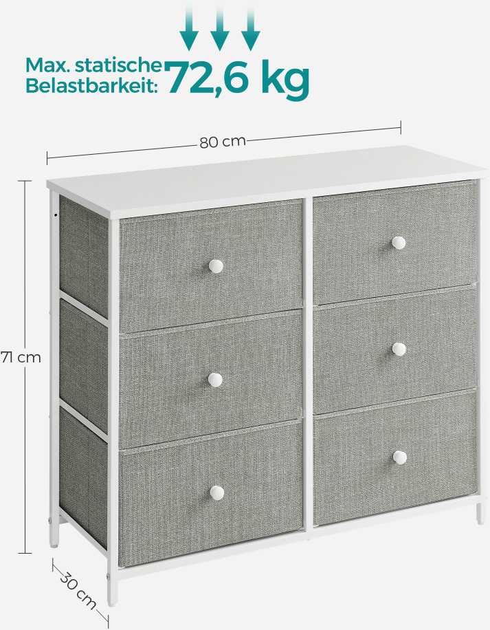 Songmics Dresser 6 medžiaginiai stalčiai su metaliniu rėmeliu