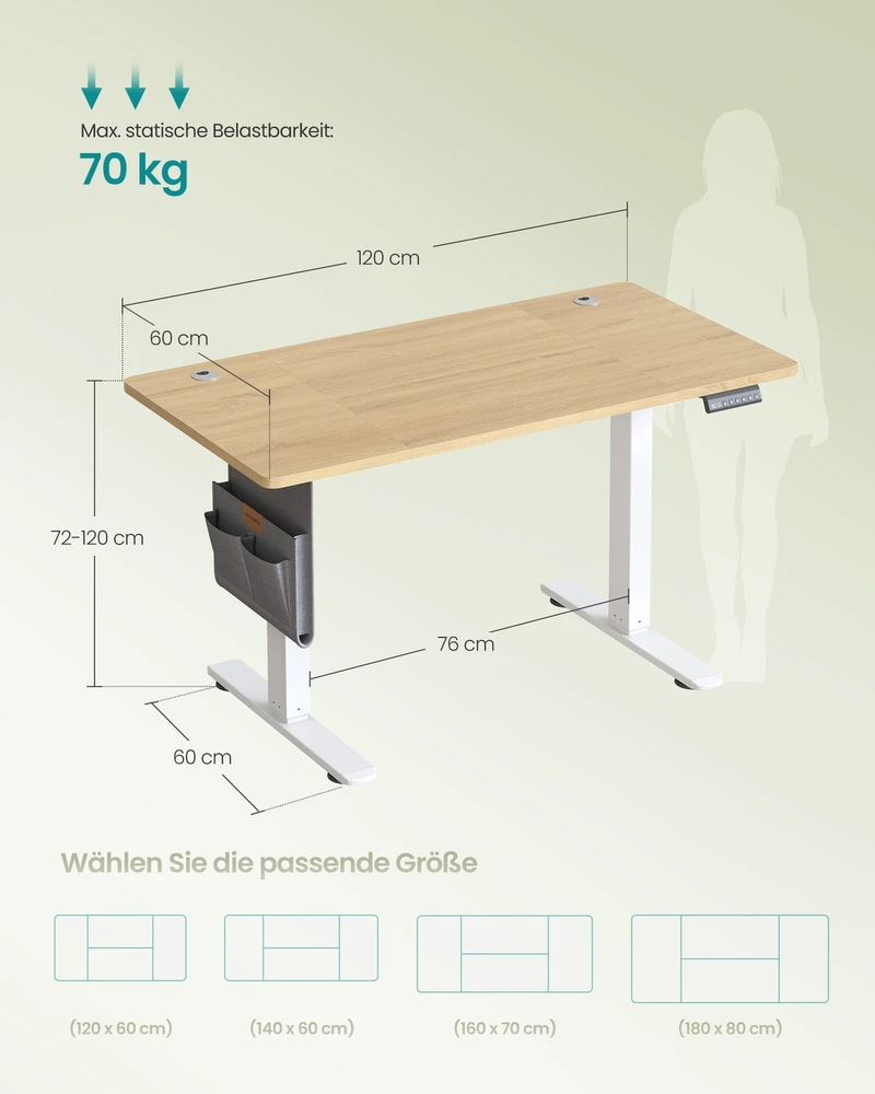 Songmics Reguliuojamo aukščio stalas 120x60x 72-120cm