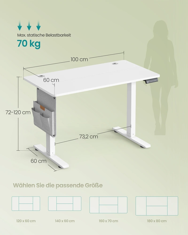 Songmics Reguliuojamo aukščio stalas 100 × 60 × (72–120) cm