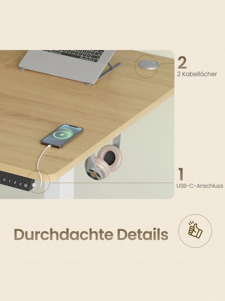 Songmics Elektrinis aukščio reguliuojamas stalas, 120,1 x 60