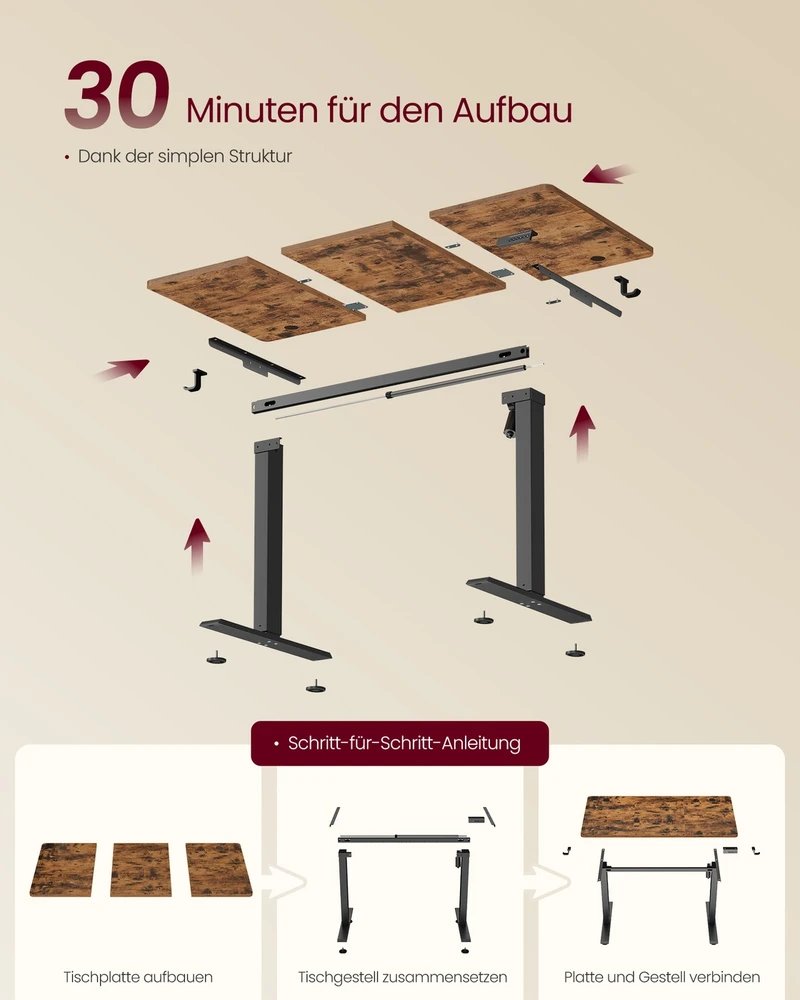 Songmics Reguliuojamo aukščio stalas 120 × 60 × 72–120 cm