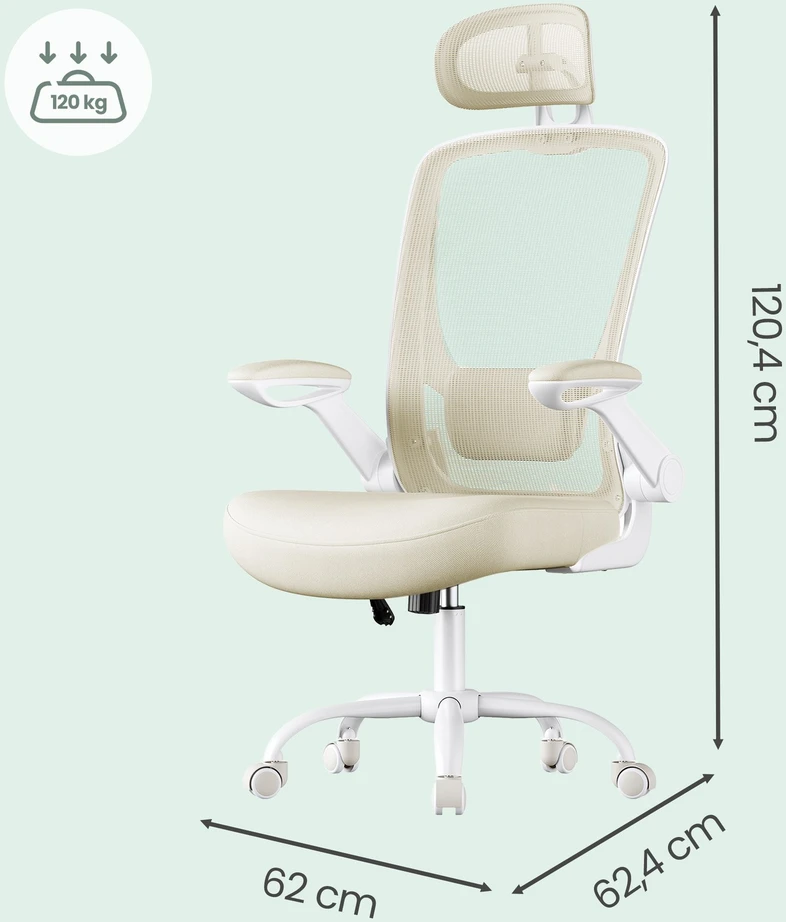 Songmics Ergonominė biuro kėdė su tinkleliu, kapučino spalvos