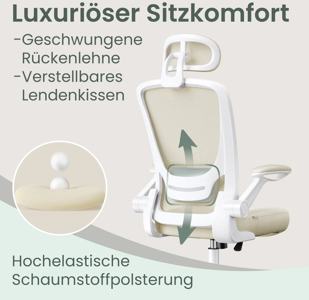 Songmics Ergonominė biuro kėdė su tinkleliu, kapučino spalvos
