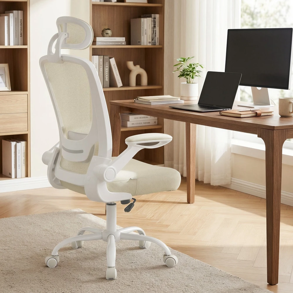 Songmics Ergonominė biuro kėdė su tinkleliu, kapučino spalvos