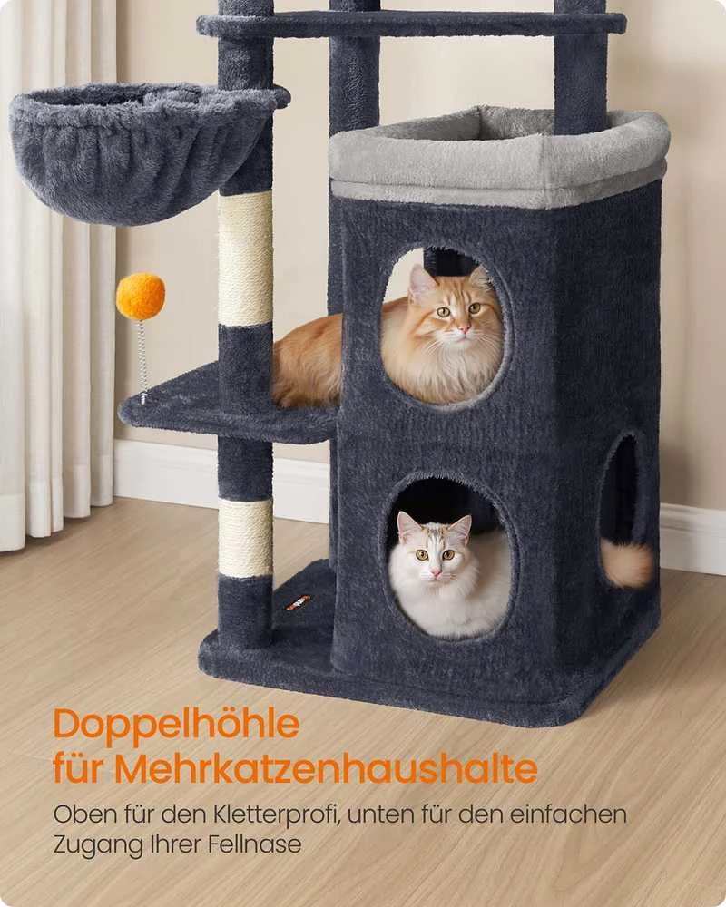 Songmics Kačių draskyklė su urveliais ir platformomis 152cm