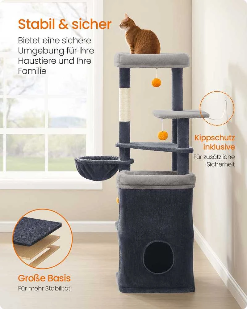 Songmics Kačių draskyklė su urveliais ir platformomis 152cm