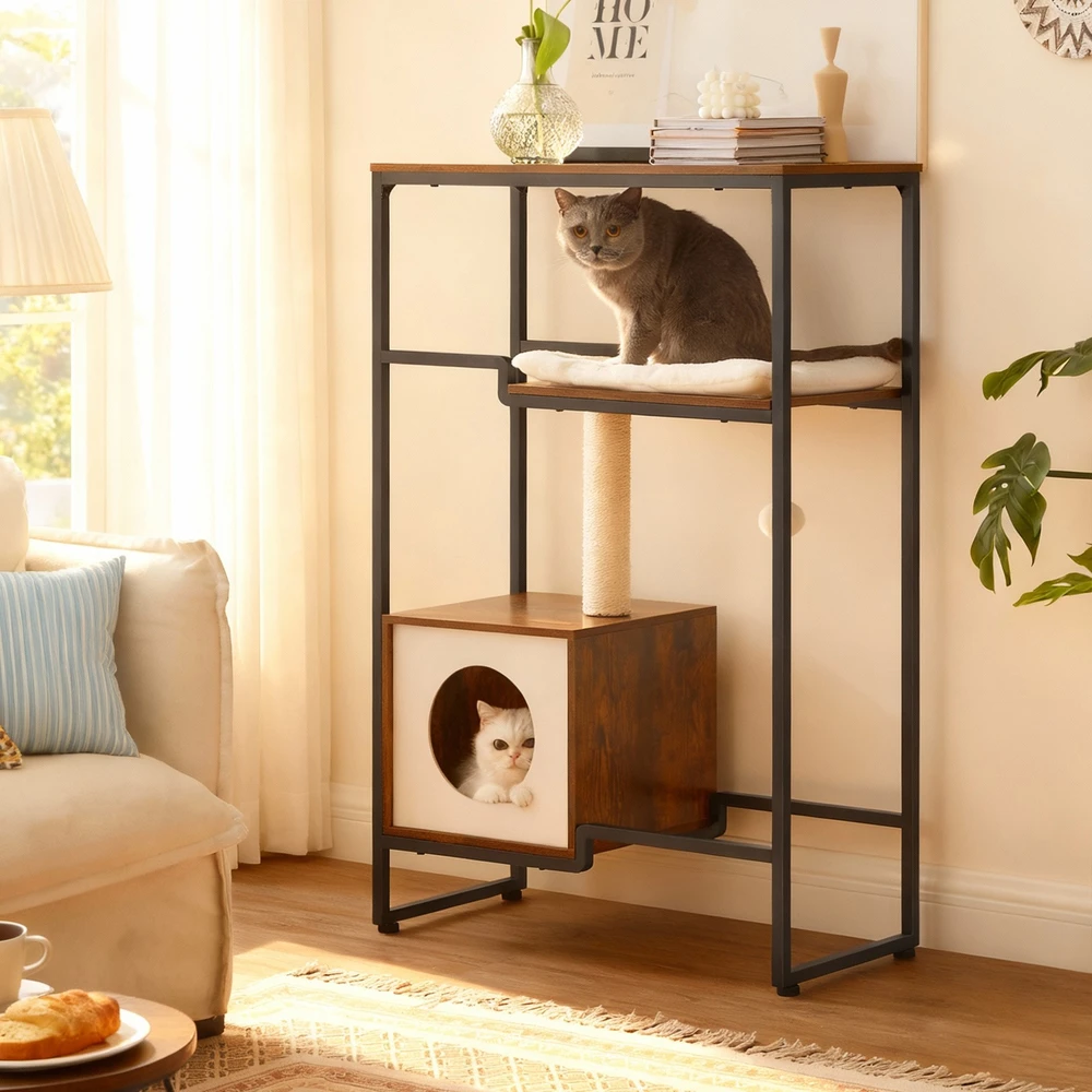 Songmics Kačių draskyklė su pliušinėmis pagalvėmis 114 cm