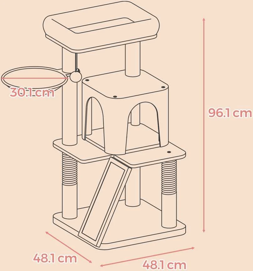 Songmics Kačių draskyklė 96 cm, su urvu ir gultu