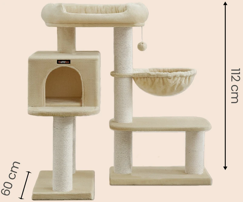 Songmics Kačių draskyklė su 6 storomis kolonėlėmis 112 cm