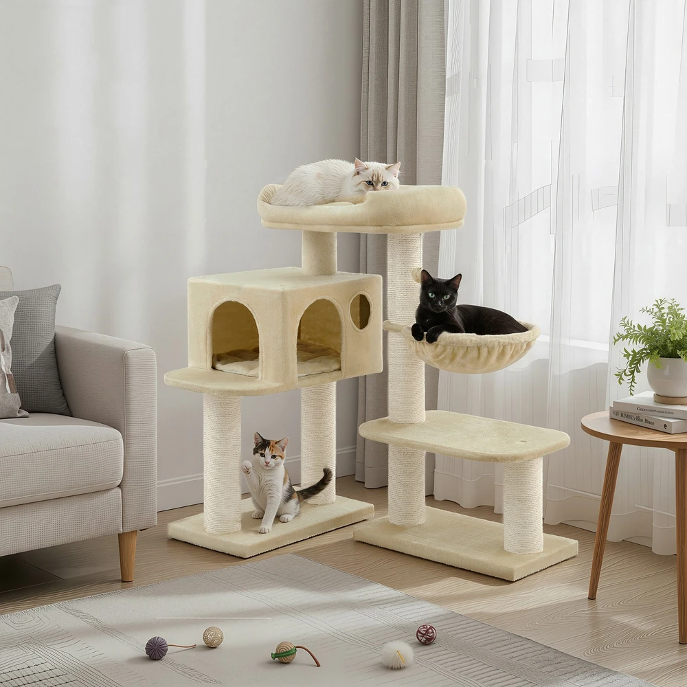 Songmics Kačių draskyklė su 6 storomis kolonėlėmis 112 cm