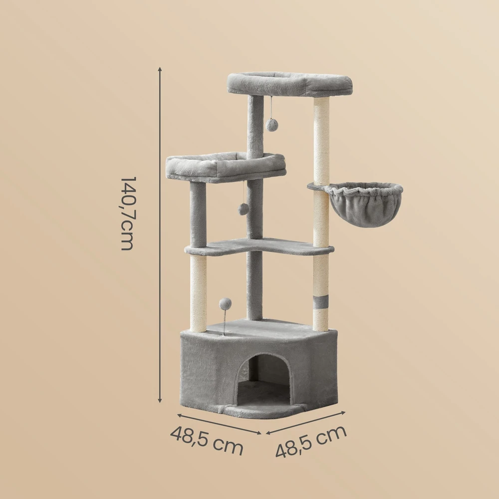 Songmics Kačių draskyklė su pliušiniais kamuoliukais 140,7 cm