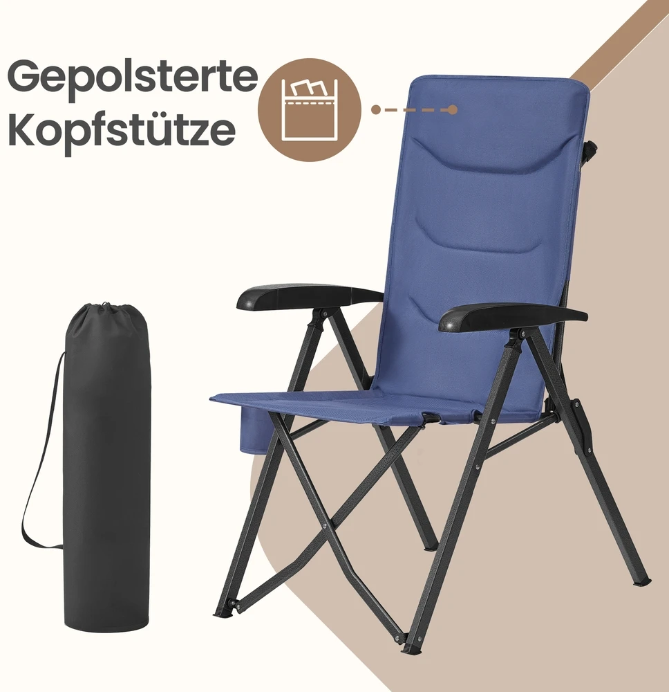 Songmics Kempingo kėdė, reguliuojamas atlošas 95°–150°, gėrimų laikiklis