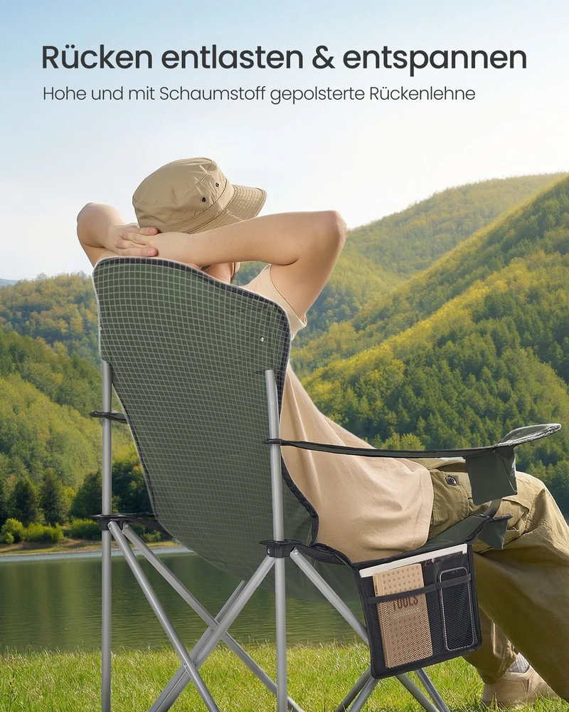 Songmics Kempingo kėdė žalia-pilka